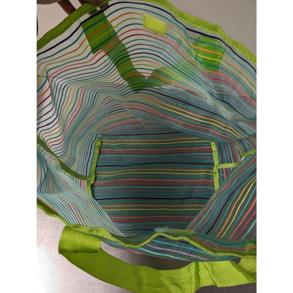 Green Rainbow Beach Shopping Tote Shoulder Bag Large 20"X16" with Smaller Matchi - Picture 7 of 12